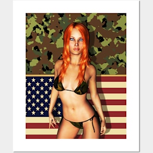 American Flag Camo Bikini Girl Posters and Art